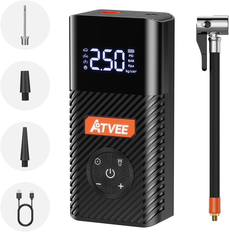 ATVEE Bicycle Pump, 30s Fast Inflate Bike Pump with Gauge & Digital Display, 150PSI Portable Electric Bike Tire Pump with Presta & Schrader Valves for Road Bike, E-Bike - Image 1
